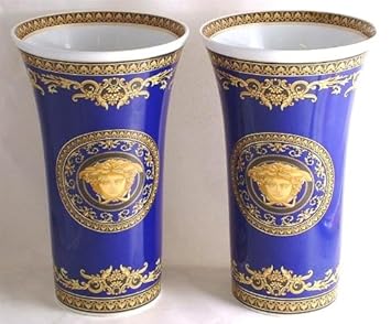 Versace Pair Rosenthal Medusa Blue 10 25 Inch Vases Amazon Co Uk