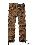 OCHENTA Men's Cotton Washed Multi Pockets Military Cargo Pant #3380 Coffee 34
