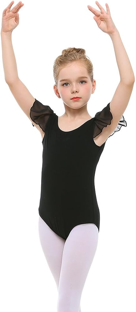 STELLE Girl's Cotton Ruffle Short Sleeve Leotard for Dance, Gymnastics and Ballet: Clothing