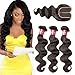Longqi Beauty Body Wave Hair 3 Bundles with Middle Part Lace Closure, Brazilian Unprocessed Human Hair Weave Body Wavy Natural Color 16 18 20+14