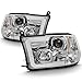 AKKON - For 2009-2018 Dodge RAM 1500 2500 3500 LED Daytime Running Light Bar Projector Headlights Chrome Housing Clear Lens Set