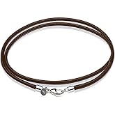 Waitsoul Leather Necklace for Men Women with Solid 925 Sterling Silver Lobster Clasp 3mm Black/Brown/LightBrown/Red Leather Necklace Cord 16/18/20/22/24/26/30 Inches