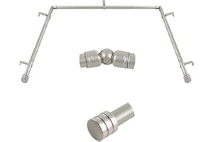 Silver Bay Window Curtain Rods, HOTOZON Heavy Duty Curtain Rods for Bay Windows 48-84 Inch(Center Rod), 32-58 Inch Side Rods for Windows, Antique Silver, Decorative Drapery Rods with End Cap Finials