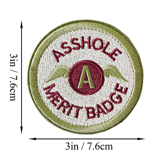 2 Pieces 3in / 7.6cm Asshole Merit Badge Morale Patch, Funny Tactical Military Morale Patch Hook & Loop, White