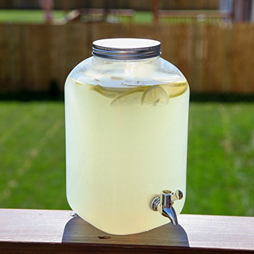 Lily's Home Plastic Mason Jar Cold Beverage Dispenser with Metal Lid and Leak Proof Spigot, Clear (2 Gallon Capacity)