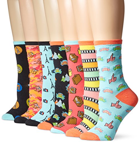 Sock Lab Women's Travel Adventures Crew Gift Box 7-Pack, Multi, 9-11