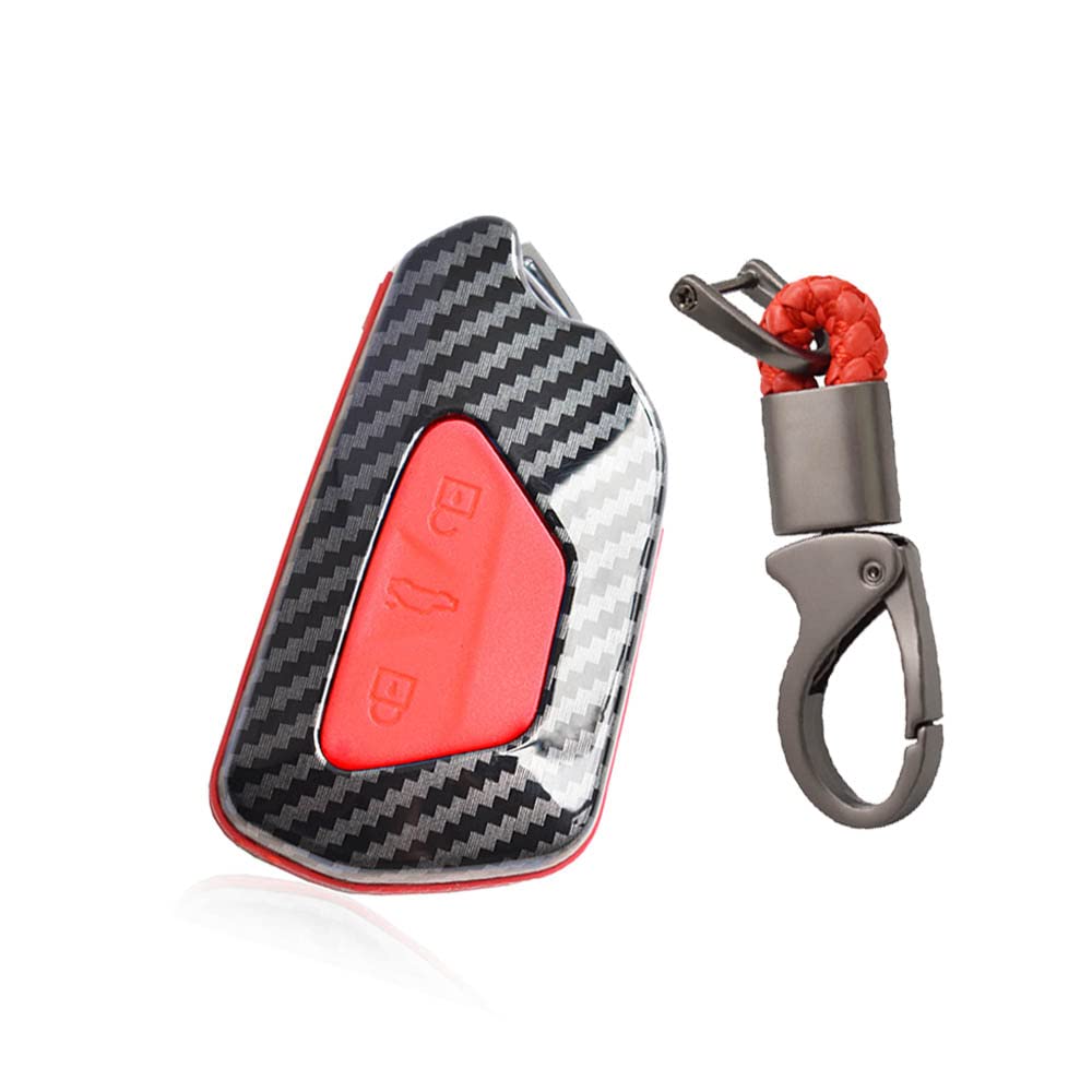 HIBEYO Smart Car Key Case Fits VW Key Case Silicone Protective Cover for VW Golf 8 Seat Leon MK 4 Tarraco Ateca Skoda Octavia Carbon Design with Keychain Carbon Fibre Red
