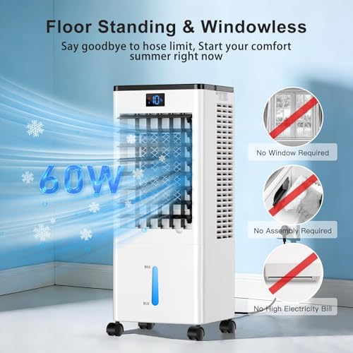 Portable Air Conditioners,3-in-1 Evaporative Cooling Fans that Blow Cold Air, 4 Modes 3 Speeds, 12H Timer & Remote, 120°Oscillation, Windowless Portable AC Swamp Cooler w/ 8L Tank for Home Bedroom