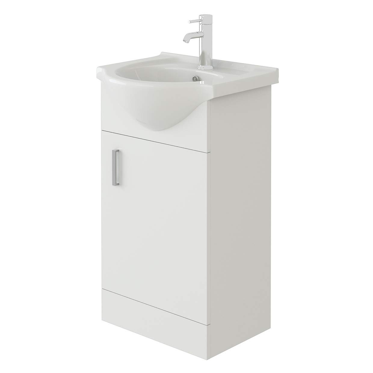 VeeBath Mars 450 Vanity Unit Furniture, Ceramic Wash Basin Sink, Floor Standing, Soft Close Doors Bathroom Storage Cabinet- White (Flat Pack)