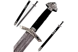 MASTER DAMASCUS MAKER Viking Sword – Real Damascus Steel Battle-Ready Northman Swords | Handmade Functional Viking Sword Prop | Gift for Him, Prop Tools with Origional Leather Scabbard
