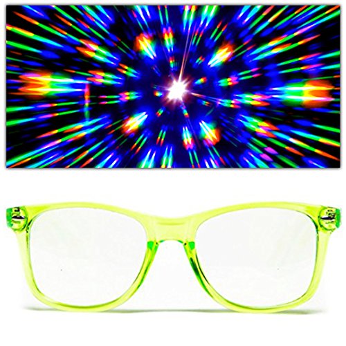 GloFX Diffraction Glasses - Transparent Green - 3D Prism Firework Grating