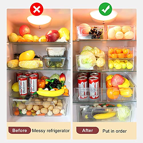 3 Sizes Pack of 9 Stackable Clear Food Storage Bins for Refrigerator, Kitchen Countertop, Pantry Organizer, Plastic Storage Bins with Handles for Spice, Snacks- Not Safe in Dishwasher