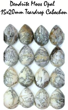 Genuine Dendrite Moss Opal Gemstone 15x20mm Teardrop Cabochons for Jewelry Making (pkg of 4 stones), UNDRILLED