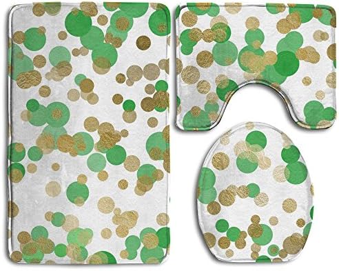 3 Piece Set Non-slip Bathroom Rug Flannel Shower Mat Machine-Washable Bath Mats With Water Absorbent Soft Memory Foam - Green Dot