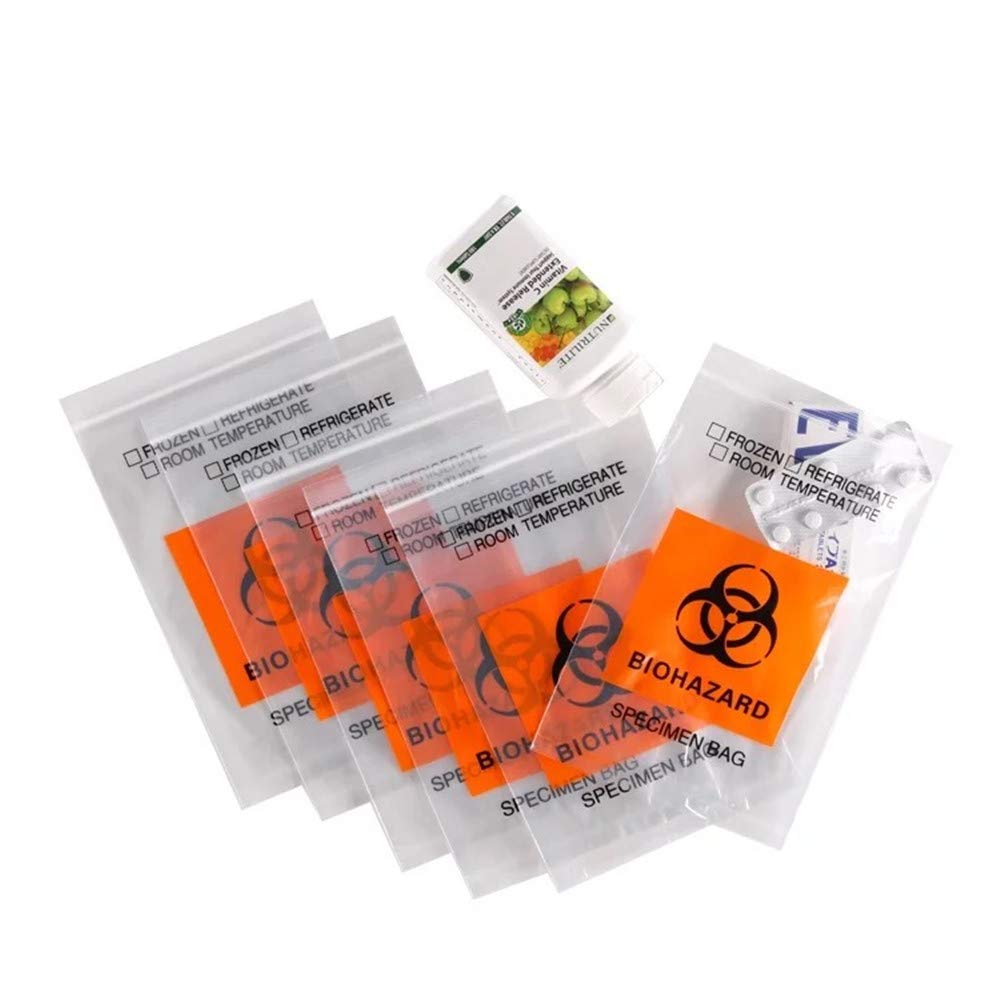 100PCS Biohazard Specimen Bags 6" x 9" Zip Lock Biohazard Lab Bags Industrial