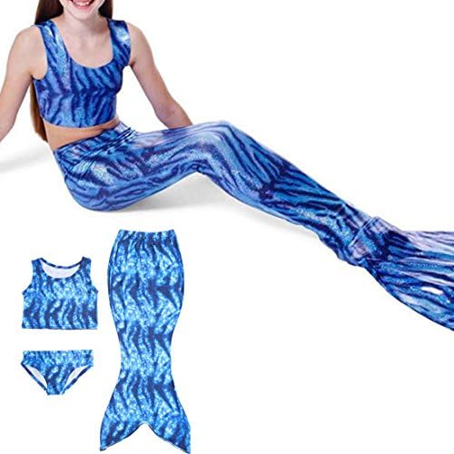 Luckyacution Girl's 3 Pcs Mermaid Tail Swimwear Swimsuit Bikini Bathing Suit