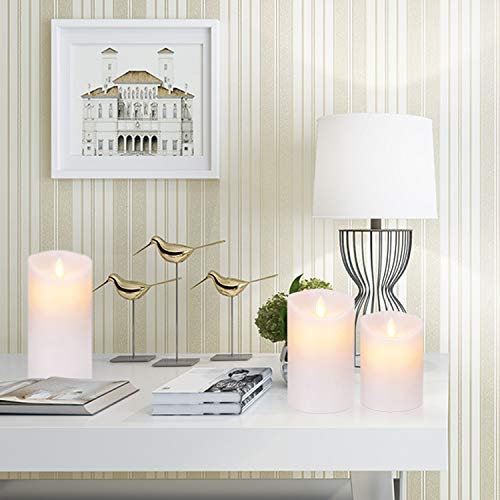 Evenice Flameless Candles Battery Operated Candles Flickering Light Pillar Real Smooth Wax with Timer and 10-Key Remote for Wedding Set of 3 (3 Pack Ivoy White, Wave Top)