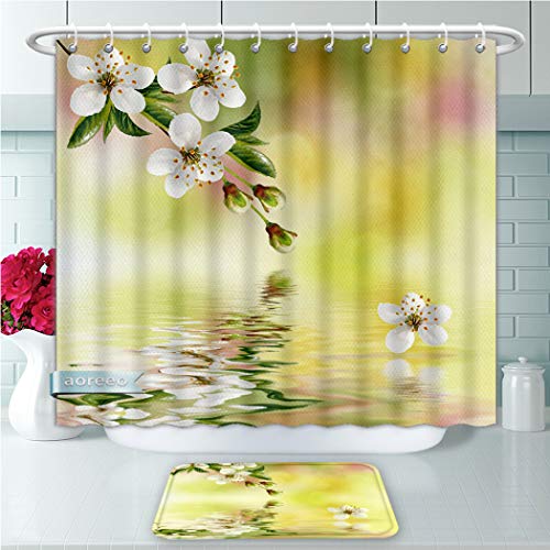Aoreeo Unique Shower Curtains And Bath Rugs Set Blossoming Branch