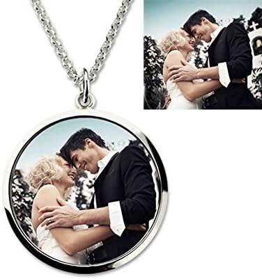 Customize Full Color - Round Shape Photo Necklace Silver Custom Message Text Pendant