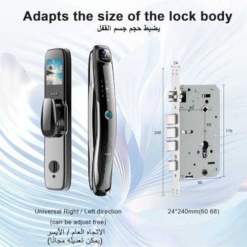 Makayuron Smart Door Lock, 7IN1,3D Face Recognition,Palmprint, Fingerprint, IC card,Passcode,Mechanical keys.Tuya app supported.Equipped with 6068 mortise,Class C lock cylinder (M03-FH)