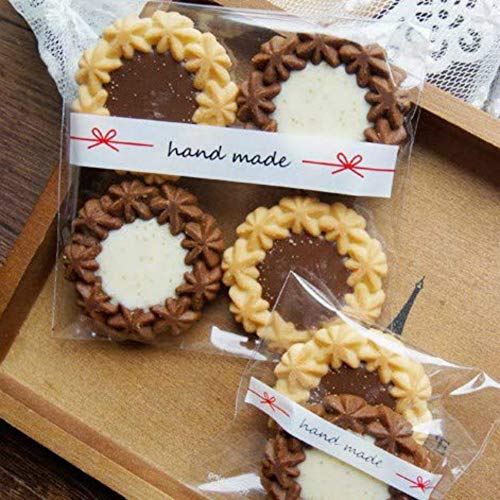 Aboonlys Handmade Cookie Bags 100 PCS, Cute Bowknot Self Adhesive Plastic Candy Bags for Wedding Cookie Birthday Cake Pops Gift Candy Buffet Supplies, with Mysterious Gifts 2.75 x 2.75in
