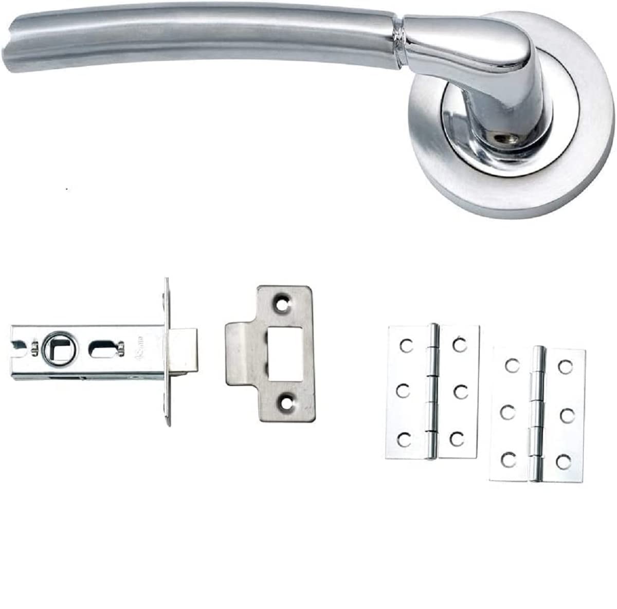 IRONZONE® Andalusia Style Modern Chrome Door Handles on Rose with Dual Finish Door Lever Latch Pack, Suitable for 35-44 mm Doors, for Home or Commercial Properties, Internal Door Handles
