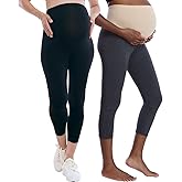 Motherhood Maternity Women's Essential Stretch Secret Fit Over The Belly Pregnancy Crop Capri Legging - 2 Pack