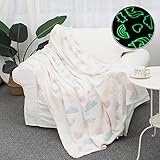 MeMoreCool Glow in Dark Blanket with Rainbow Unicorn Hearts Clouds and Flash Pattern - Soft Plush Throw Blanket for Girls Boys Teenage, Cool Fun Gift Ideas for Kids, 50x60 Inches, Cream