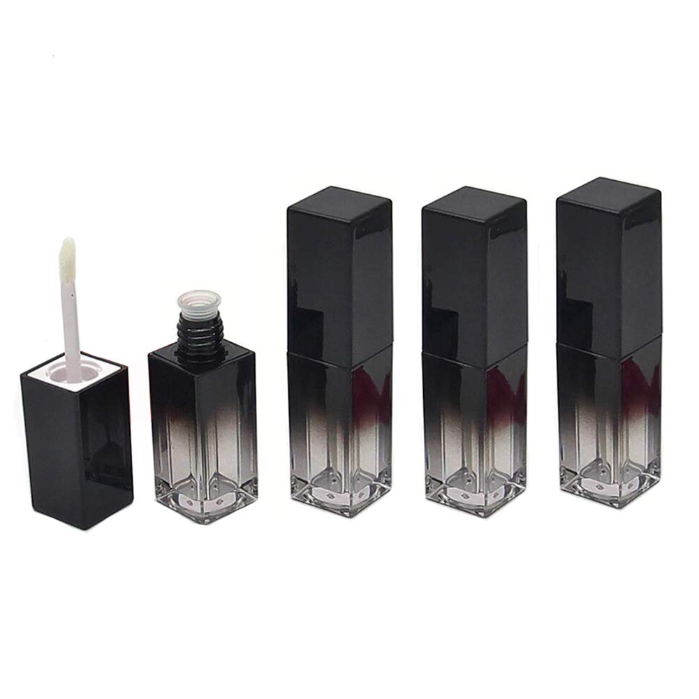 5Pcs 5ml/0.17oz Empty Lip Gloss Tube Containers Black Gradient Refillable Plastic Lipstick Tube Lip Balm Pipe Bottle with Rubber Plug and Brush Applicator for Lip Gloss Sample