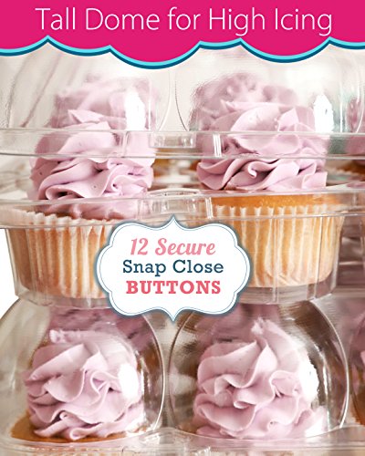 Strongest Disposable Cupcake Boxes - Plastic Containers for 24 Cupcakes [10 Holders Set] Detachable Lid | Tall Dome Storage Container | Travel Carrier | Sturdy Display Tray | Muffin or Cup Cake Holder - Thumbnail 6