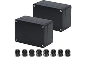 Raculety 2pcs Project Box ABS Black Electrical Boxes IP65 Outdoor Waterproof Box Electronic Junction Box Power Enclosure with Cable Glands for DIY Project 3.94 x 2.68 x 1.97 inch (100x68x50mm)