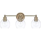 Capital Lighting 121131AD-426 Mid-Century Clear Glass Bath Vanity Wall Mount, 3-Light 300 Total Watts, 10" H x 24" W, Aged Br