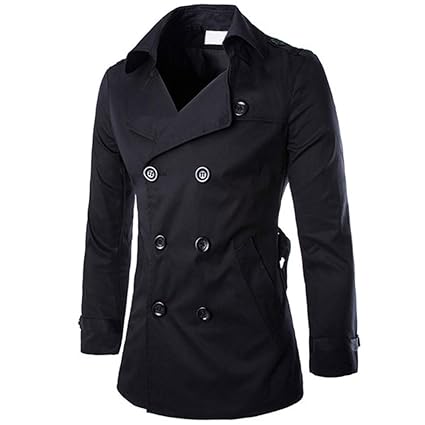 AOWOFS Herren Trenchcoat Kurz Regular Fit Jacke mit Gürtel und Klappkragen Mantel für Frühling Sommer Herbst