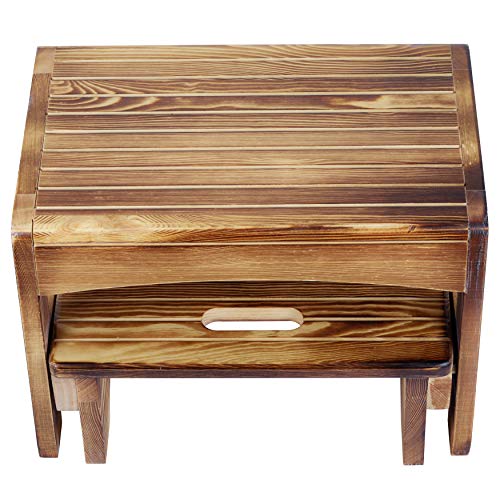 URFORESTIC Handcrafted 100% Solid Wood Bed Step Stool-Foot Stool Kitchen Stools Bed Steps Small Step Ladder Bathroom Stools (Burned) - Thumbnail 3