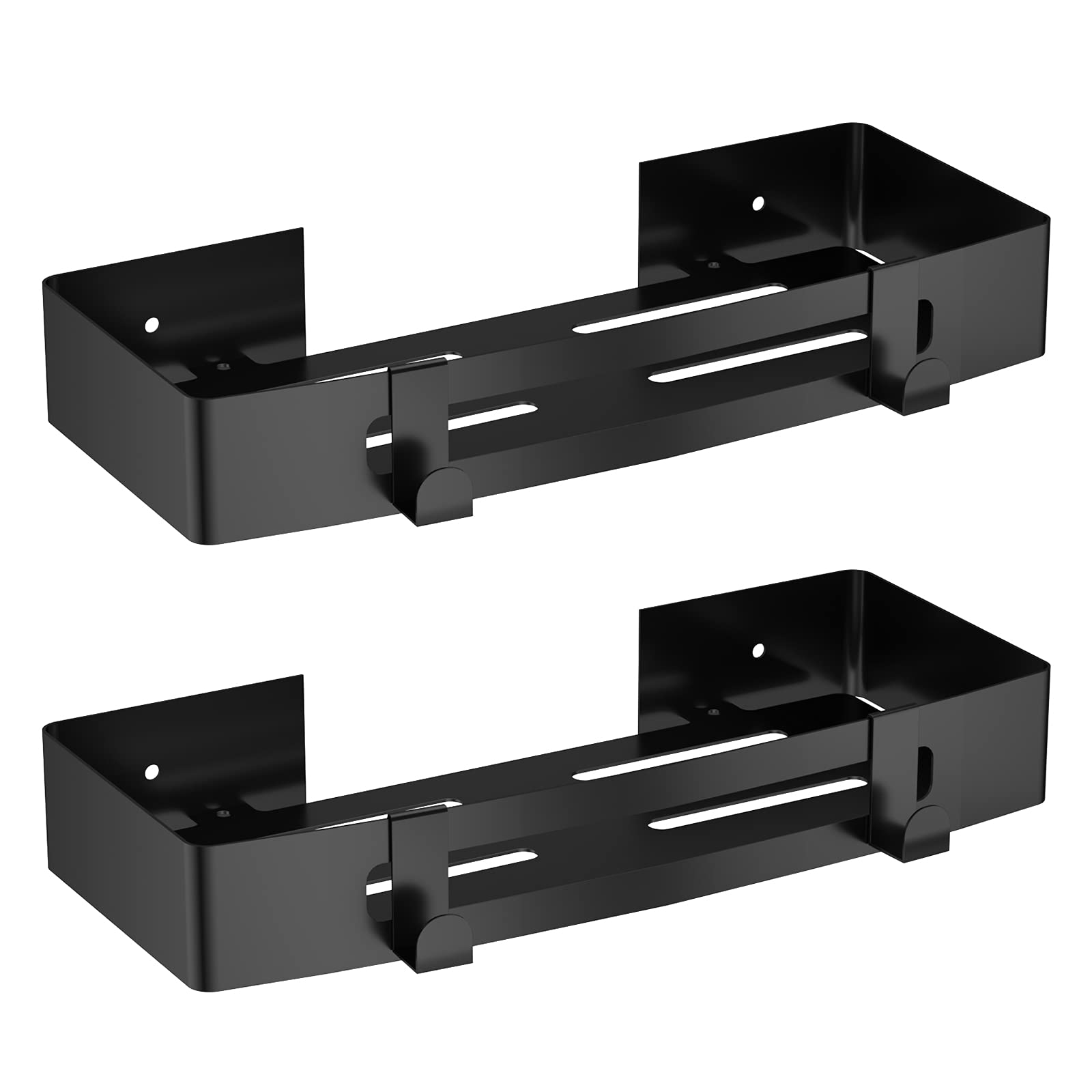 SXCDD Black Square Shower Basket with Hooks, 2-Shelf, Minimalist Style, Shower Organizer