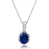 Oval Cut Blue Sapphire Necklace for Women 925 Sterling Silver Gemstone Pendant 18In Chain with Created White Sapphire Accents Lab Created September Birthstone Necklace Sapphire Jewelry for Women