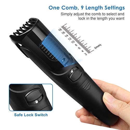 Beard Trimmer Hair Clipper - Liberex Professional Cordless Electric Men Facial Mustache Stubble Edger Grooming Kit Trimming Haircuts Shaver with 9 Adjustable Trim Settings, Battery Operated