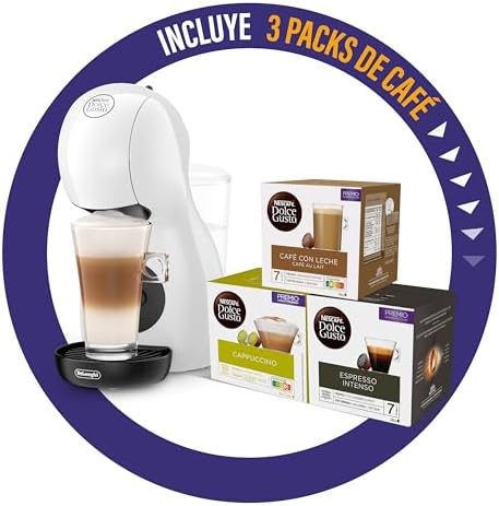 De'Longhi Nescafé Dolce Gusto Piccolo XS EDG110.WB, Cafetera Cápsulas, Incluye 3 Paquetes de Cápsulas, Diseño Super-Compacto, Cafetera Manual para Café y Otras Bebidas, 1500W, Blanco