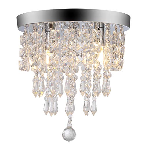 Aviat Crystal Chandelier Lighting, Flush Mount Ceiling Light G9, Modern Pendant Lamp Fixture for Bedroom, Hallway, Shipping from USA (Silver) - Thumbnail 4