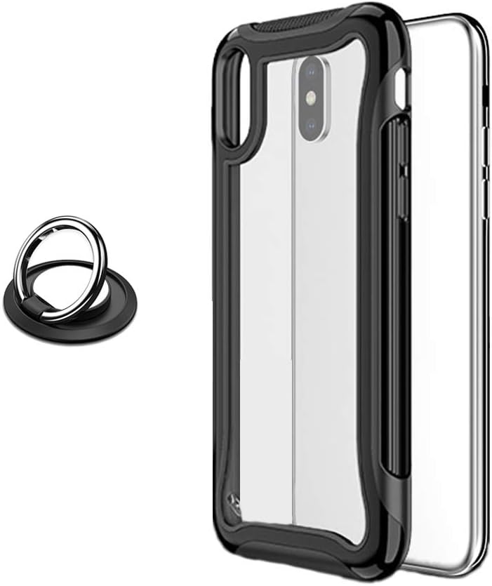 FANFO® Rugged Clear Case for Samsung Galaxy A10s, [Candy series] Full-body Shock-Absorption Anti-fingerprint Anti-fall + 1 ring bracket, Black