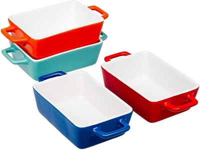 Invero 4x Mini Stoneware Rectangular Bake Dishes Set Red Blue Orange Green