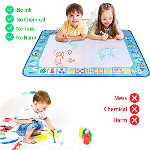 Dozod Aqua Magic Doodle Mat Extra Large Coloring Water Drawing Mat No Mess Educational Safe Toys Gift for Kids Toddlers Boys Girls Age 2 3 4 5 6 7 8 Year Old 40 X 30 Inches