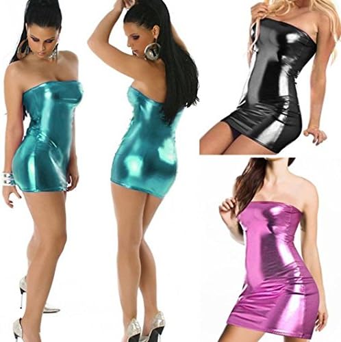 Bingirl Gothic Hot Sleeveless Dress Metallic Wetlook Clubwear Stripper Purple One Size
