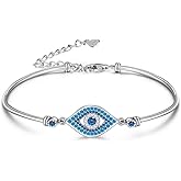 Fenthring Blue Evil Eye Bracelet for Women Blue Evil Eye Bracelets Sterling Silver 925 Turkish Greek Jewelry for Protection Bangle