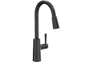 Moen Riley Matte Black Pulldown Kitchen Faucet with Power Boost for a Faster Clean and Reflex Docking System for The Spray Head, Modern Kitchen Faucet, One-Handle Easy Installation, 7402BL
