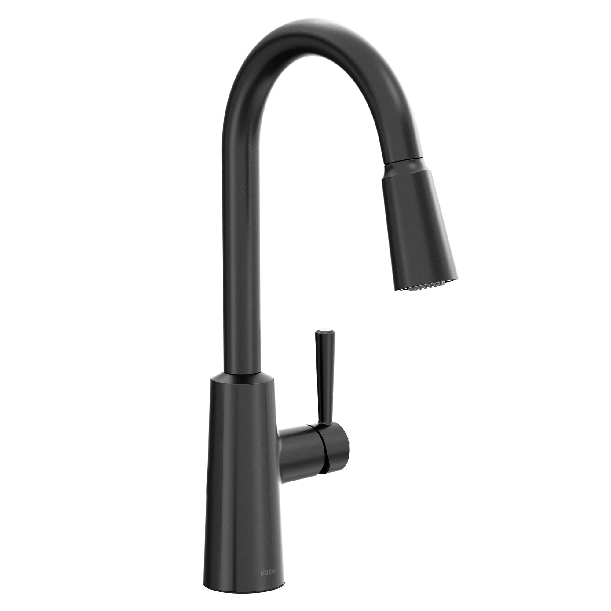 Moen Riley Matte Black Modern One-Handle Pulldown Kitchen Faucet Featuring Power Boost for a Faster Clean and Reflex Docking System for The Spray Head, 7402BL Image Moen Riley Matte Black Modern One-Handle Pulldown Kitchen Faucet Featuring Power Boost for a Faster Clean and Reflex Docking System for The Spray Head, 7402BL Image
