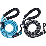 2 Packs 5 FT Strong Rope Dog Leash with Comfortable Padded Handle and Highly Reflective Threads for Small Medium Large Dogs