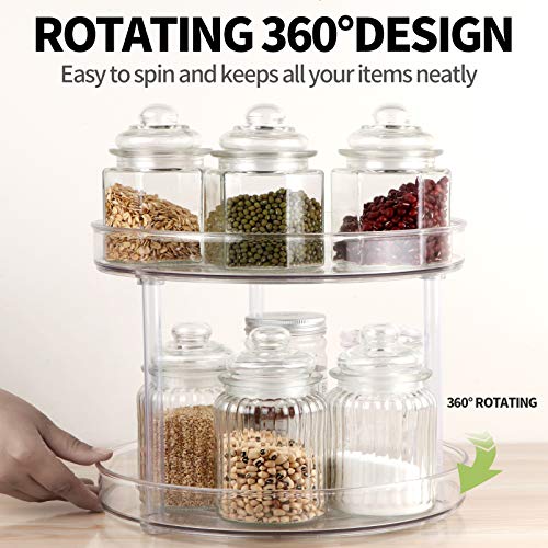 2Tier Lazy Susan, Clear Spinning Storage Container Bins 10.5” Round