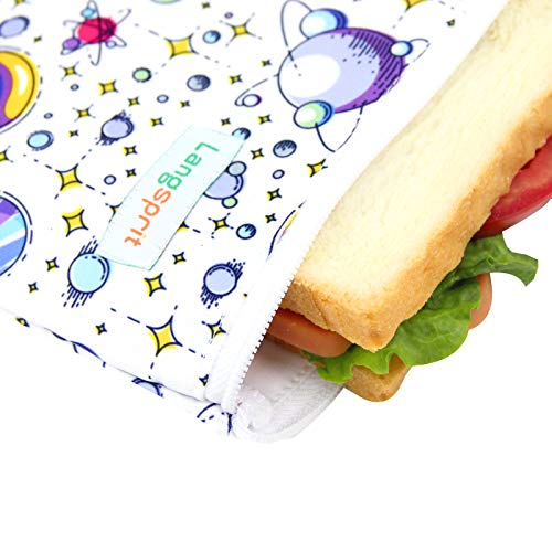 Langsprit Premium Reusable Sandwich & Snack Bags- Eco Friendly Dishwasher Safe Lunch Bags - Set of 3 - (Planet)
