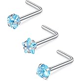 D.Bella 18G 20G 22G L Shaped Nose Studs Surgical Stainless Steel 1.5mm 2mm 2.5mm 3mm CZ Nose Rings For Women
